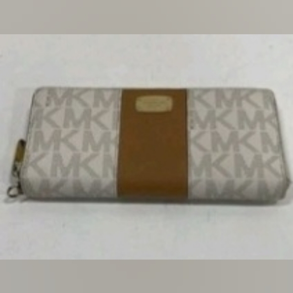 Michael Kors MK Jet Set Monogram Cream and Brown Zip Wallet - Picture 6 of 9